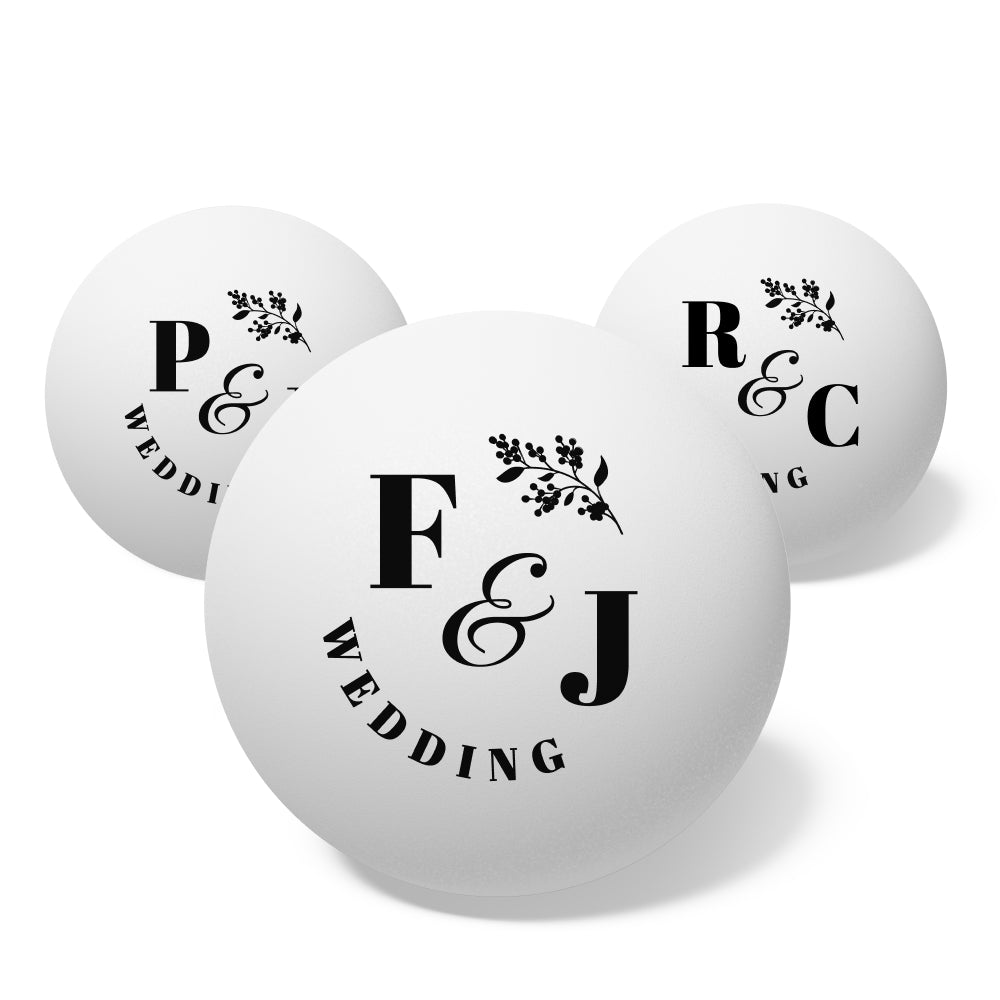 Ping-Pong® Ball with wedding initials B&L printed on it