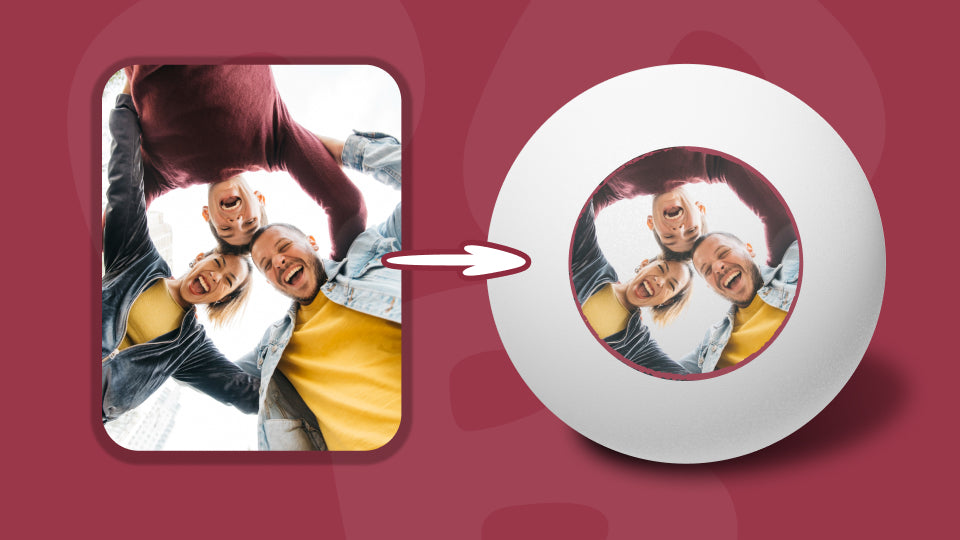 Example showing how a photo of three friends become custom printed Ping-Pong® balls through Personalized+